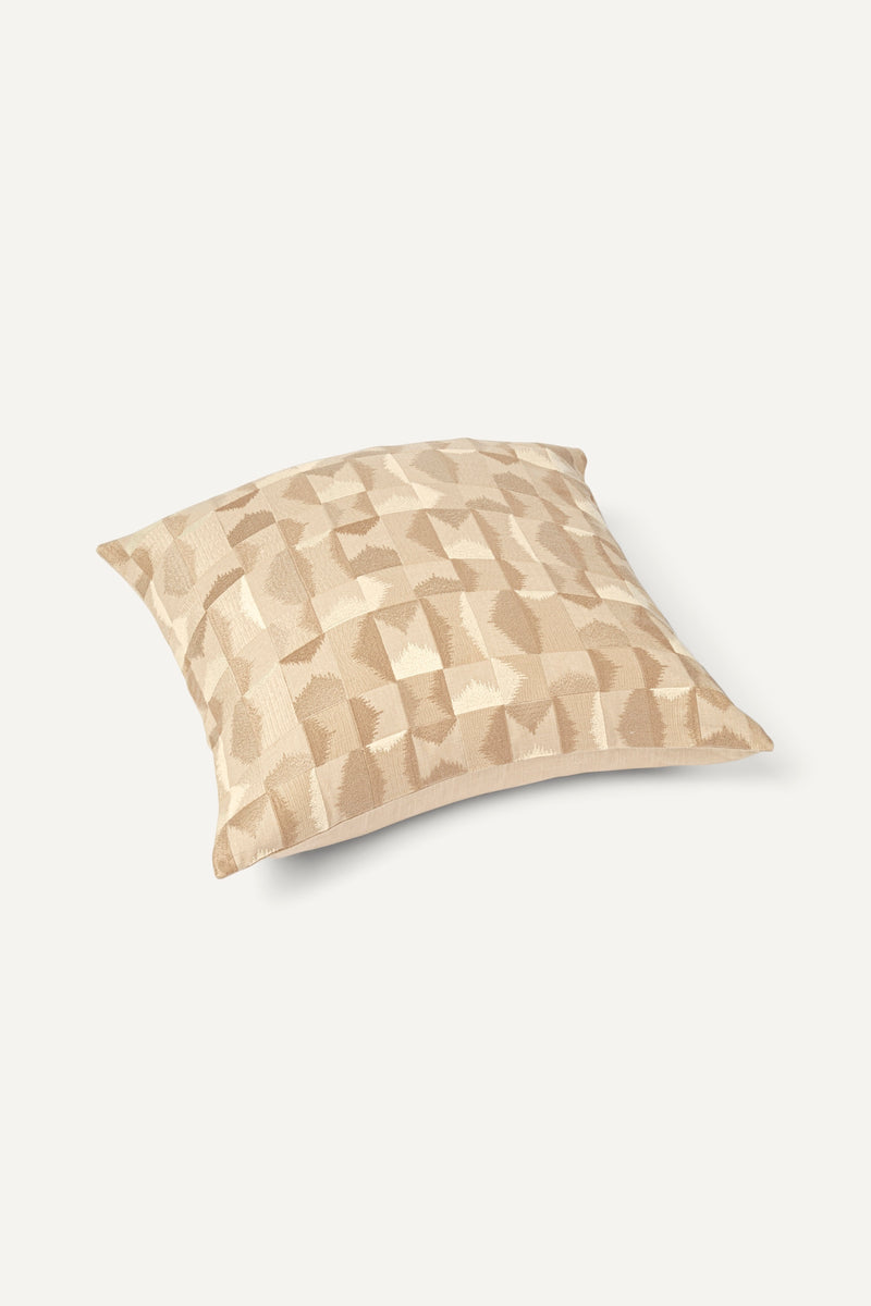 Embroidered Cushion Cover - Chai Latte & Off White