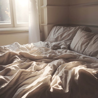 close up of equinox silver bedding in sunny bedroom