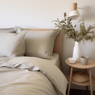 close up of equinox silver bedding on bed