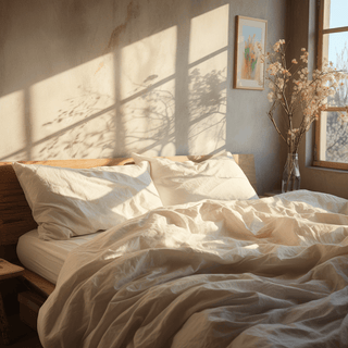 percale ivory bedding in sunny bedroom