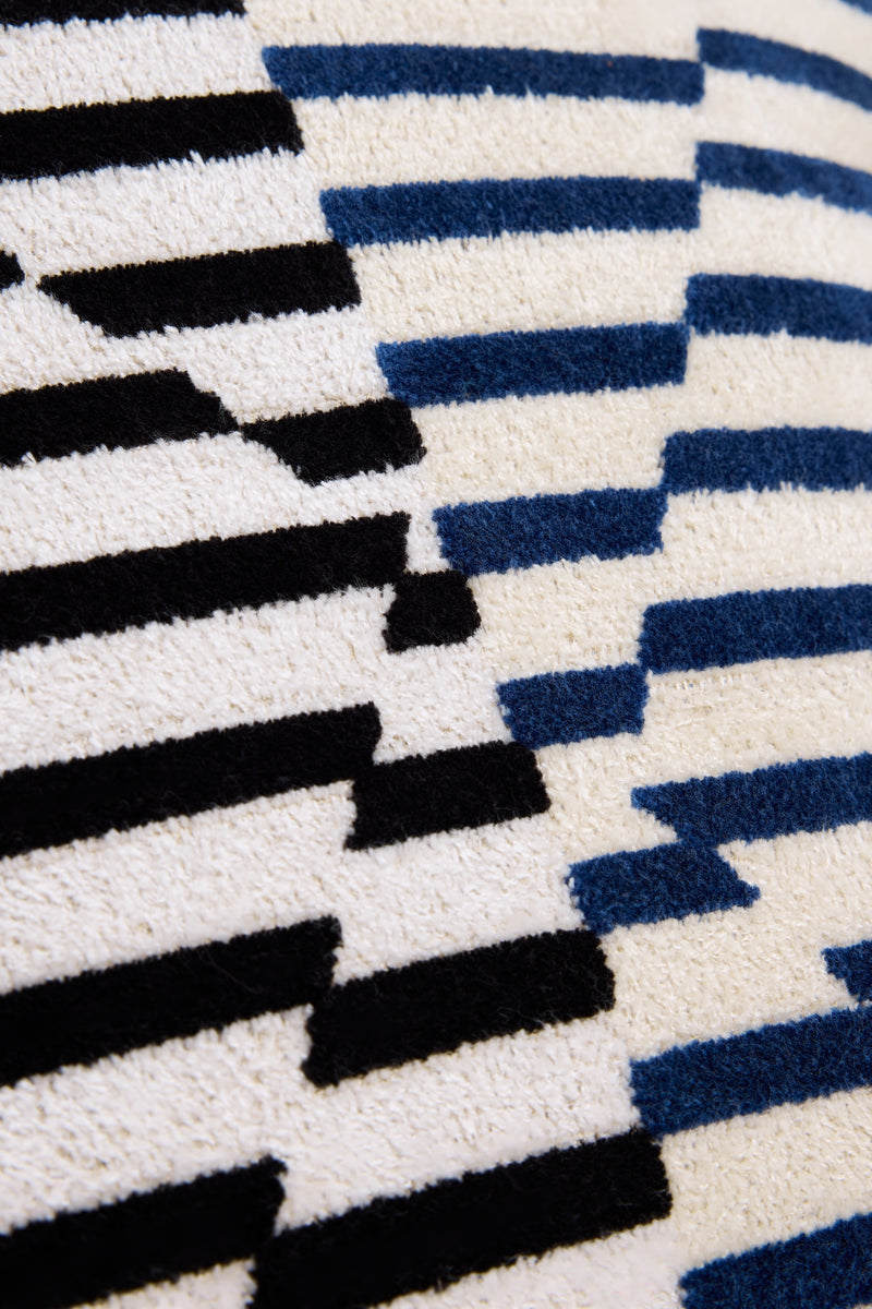 Striped Velvet Cushion Cover - Blue