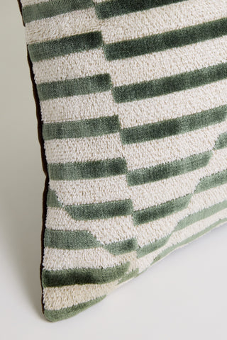 Striped Velvet Cushion Cover - Green + Brown