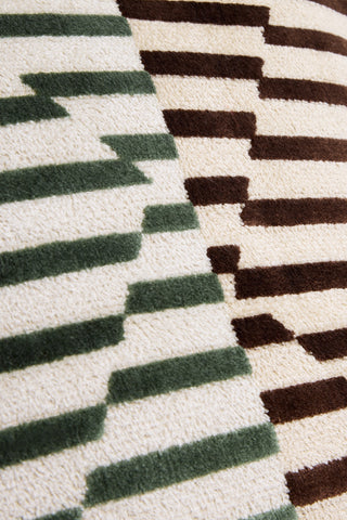 Striped Velvet Cushion Cover - Green + Brown