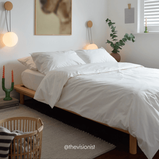 iridescent ivory sateen bedding, on bed in bedroom