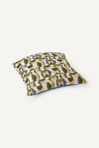 Embroidered Cushion Cover - Forest Green & Blue