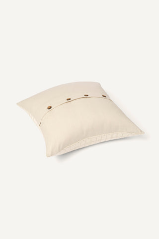 Button detail of Cushion Cover With Jacquard Pattern in ivory