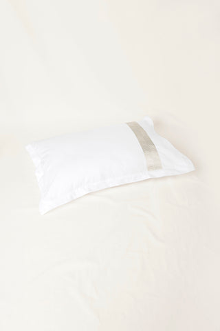 Simar Embroidered Pillowcases -  Classic White & Silver