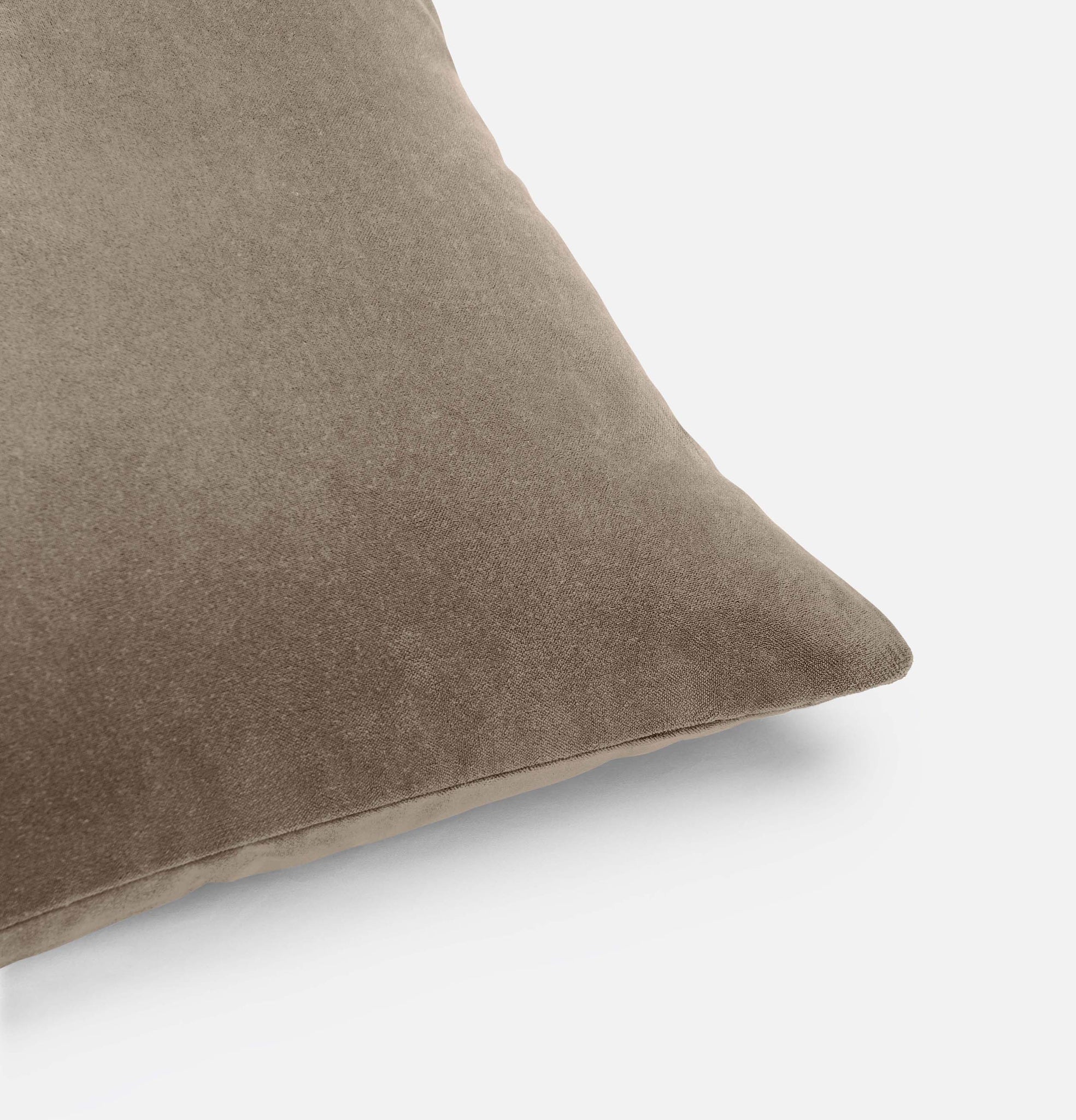 Corner detail of harvest taupe velvet cushion