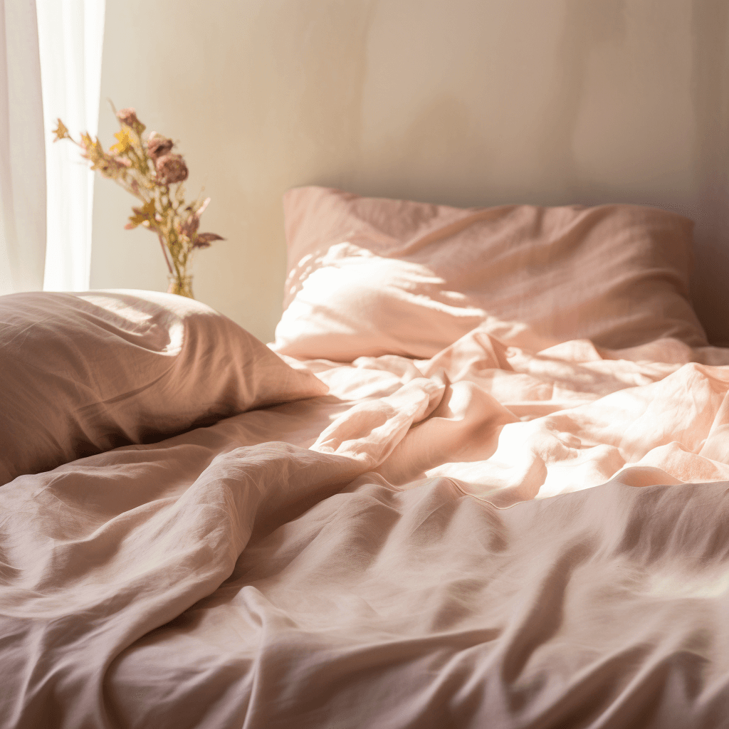 percale midsummer pink bedding on bed