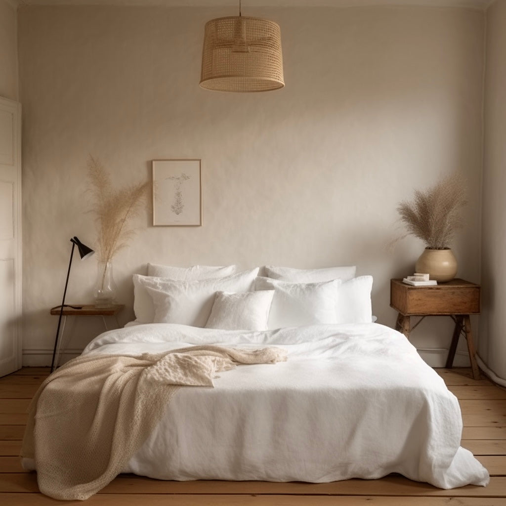 midwinter white bedding in minimalist bedroom