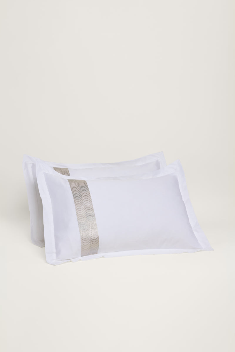 Simar Embroidered Pillowcases -  Classic White & Silver
