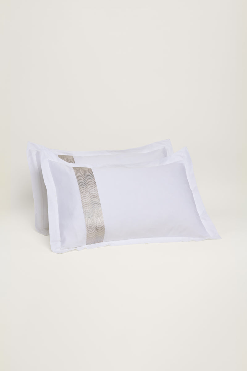Simar Embroidered Pillowcases -  Classic White & Silver