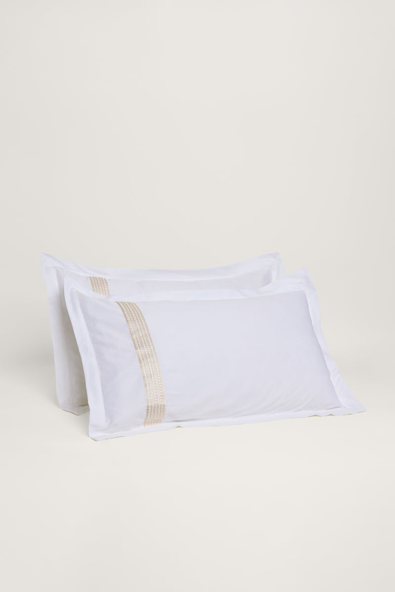 Raha Embroidered Pillowcases - Classic White & Gold