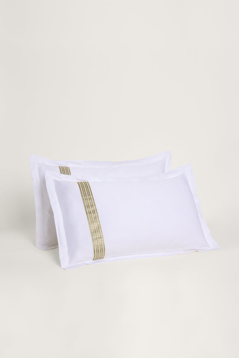 Raha Embroidered Pillowcases - Classic White & Green