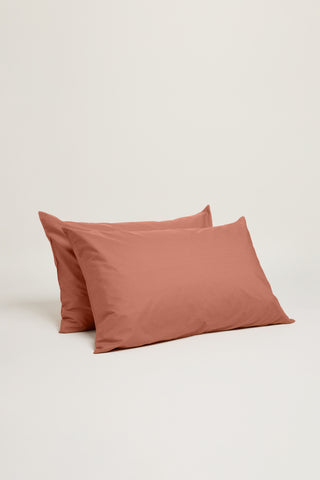 Percale Organic Cotton Pillowcases - Bark Red