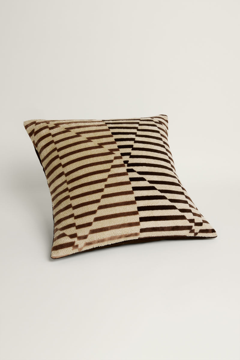 Stripes Velvet Cushion Cover - Brown